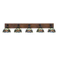 Oxbridge 5 Light Bath Bar In Matte Black & Painted Wood-Look Metal Finish With 7