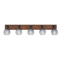 Oxbridge 5 Light Bath Bar In Matte Black & Painted Wood-Look Metal Finish With 6