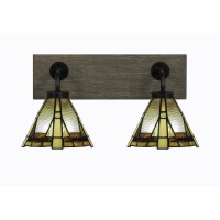 Oxbridge 2 Light Bath Bar In Matte Black & Painted Distressed Wood-Look Metal Finish With 7