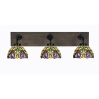 Oxbridge 3 Light Bath Bar In Matte Black & Painted Distressed Wood-Look Metal Finish With 7