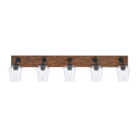 Oxbridge 5 Light Bath Bar In Matte Black & Painted Wood-Look Metal Finish With 5