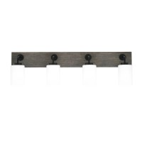 Oxbridge 4 Light Bath Bar In Matte Black & Painted Distressed Wood-Look Metal Finish With 4