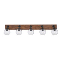 Oxbridge 5 Light Bath Bar In Matte Black & Painted Wood-Look Metal Finish With 5.75