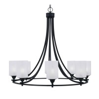 Paramount Uplight, 8 Light, Chandelier In Matte Black Finish With 4