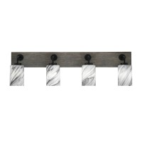 Oxbridge 4 Light Bath Bar In Matte Black & Painted Distressed Wood-Look Metal Finish With 4