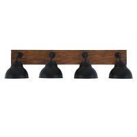 Oxbridge 4 Light Bath Bar In Matte Black & Painted Wood-Look Metal Finish With 7