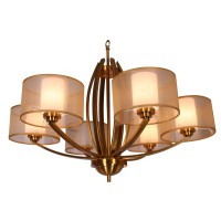 Give your living room area a warm glow with this chandelier Showcasing attractive and tight shallow curves from the center to the arms the design is completed by the translucent fabric shade that give this homemaking piece a wholesome and friendly look Th