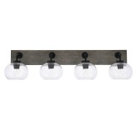 Oxbridge 4 Light Bath Bar In Matte Black & Painted Distressed Wood-Look Metal Finish With 7