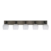 Oxbridge 5 Light Bath Bar In Matte Black & Painted Distressed Wood-Look Metal Finish With 6