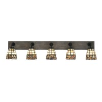 Oxbridge 5 Light Bath Bar In Matte Black & Painted Distressed Wood-Look Metal Finish With 7