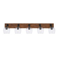 Oxbridge 5 Light Bath Bar In Matte Black & Painted Wood-Look Metal Finish With 6