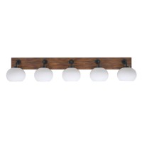 Oxbridge 5 Light Bath Bar In Matte Black & Painted Wood-Look Metal Finish With 7