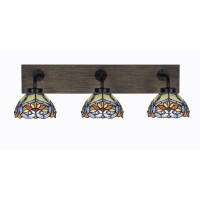 Oxbridge 3 Light Bath Bar In Matte Black & Painted Distressed Wood-Look Metal Finish With 7