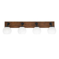 Oxbridge 4 Light Bath Bar In Matte Black & Painted Wood-Look Metal Finish With 5.75