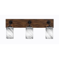 Oxbridge 3 Light Bath Bar In Matte Black & Painted Wood-Look Metal Finish With 4