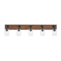 Oxbridge 5 Light Bath Bar In Matte Black & Painted Wood-Look Metal Finish With 4