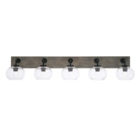 Oxbridge 5 Light Bath Bar In Matte Black & Painted Distressed Wood-Look Metal Finish With 7