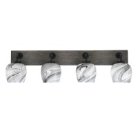 Oxbridge 4 Light Bath Bar In Matte Black & Painted Distressed Wood-Look Metal Finish With 6