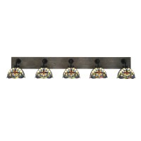 Oxbridge 5 Light Bath Bar In Matte Black & Painted Distressed Wood-Look Metal Finish With 7