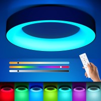 Annaror Rgb Led Flush Mount Ceiling Light With Remote Control 11 Inch 24W Black Ceiling Light Fixture 3000K6500K Light Color