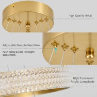 Vaziden Modern Chandelier 3 Rings Gold Led Chandelier 60W 4000K Dimmable Crystal Shape Pendant Lighting Height Adjustable And