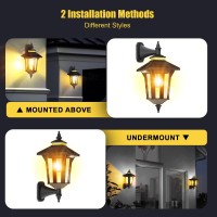 2 Pack Solar Wall Lantern Lights, Fabstyl 3 Modes Solar Wall Lights Outdoor, Dusk To Dawn Motion Sensor Sconce Ip65 Waterproof, Exterior Front Porch Security Lamps Wall Mount Patio Fence Decorative