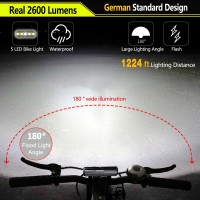 Best Bike Lights 2600 Lumen, 5 Led Bicycle Light With High Beam Low Beam, Best Bike Lights For Night Riding, Usb-C Rechargeable Bike Headlight, Waterproof Bicycle Lights, Power Bank Function