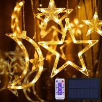 Smarich Star Moon Solar String Lights 138*Leds Solar Curtain Lights With 8 Lighting Mode, Timmer Setting, Brightness Adjustment, Waterproof Solar Powered Twinkle Star Moon Fairy Lights For Outdoor