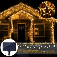 Smarich Star Moon Solar String Lights 138*Leds Solar Curtain Lights With 8 Lighting Mode, Timmer Setting, Brightness Adjustment, Waterproof Solar Powered Twinkle Star Moon Fairy Lights For Outdoor