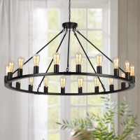 Senyshilon Wagon Wheel Chandelier Black Farmhouse Chandelier For Dining Room Light Fixture 20Light 48 Inch Extra Large Chande