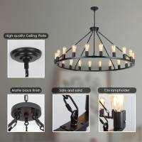 Senyshilon Wagon Wheel Chandelier Black Farmhouse Chandelier For Dining Room Light Fixture 20Light 48 Inch Extra Large Chande