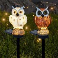 2 Pack Garden Solar Light Outdoor Decor, Resin Owl Solar Led Light With Stake, Animal Waterproof Light For Flower Fence Lawn Passage Walkway Courtyard Party Decoration, Owl (White+Brown)