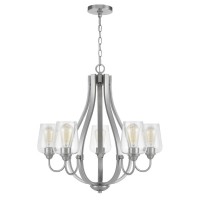 With a brushed steel finish this metal chandelier is styled to complement any contemporary or moder