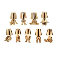 Auntzyj Thinker Small Golden Man Desk Lamp, Bedroom Charging Night Light, 9 Different Posture Humanoid Sculpture Decorative Ornament Table Lamp (Sitting Villain?8045?,Golden)