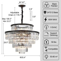 Lighceac 35 24Light Modern Crystal Chandelier Light Fixture Large 6Tier Black Luxury Chandeliers For Dining Room Round Hangi