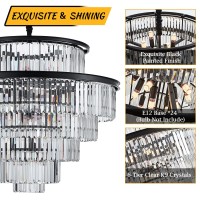 Lighceac 35 24Light Modern Crystal Chandelier Light Fixture Large 6Tier Black Luxury Chandeliers For Dining Room Round Hangi