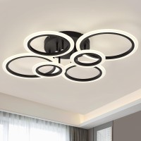 Teminbu Modern Led Ceiling Light Black 6 Rings Flush Mount Ceiling Light 4000K Lighting Fixture Ceiling Lamp For Kitchen Bedr