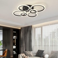 Teminbu Modern Led Ceiling Light Black 6 Rings Flush Mount Ceiling Light 4000K Lighting Fixture Ceiling Lamp For Kitchen Bedr