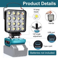 Led Work Light For Makita 18V Batterycordless Handheld Flood Lights Applicable To Job Site Lighting48W 3400Lm With Usb Type