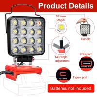 Led Work Light For Milwaukee 18V Battery 48W 3400Lm Cordless Battery Work Light With Usbtypec Charging Port And Lowvoltage Pr