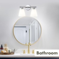 Hamilyeah Modern Chrome Bathroom Vanity Light Fixture Over Mirror, 2 Light Vanity Lighting Fixture With Frosted Glass Shade, Silver Wall Sconce Lighting For Bath, Bedroom, Kitchen, Hallway