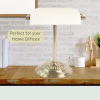 Lightaccents Bankers Lamp Desk Lamp With White Glass Shade Bankers Lamp White - White Desk Lamp -Bankers Lamp For Desk Traditional Desk Light With White Glass Shade And Nickel Finish