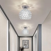 Tislyco Small Chandelier For Hallway Modern Semi Flush Silver Crystal Chandelier Close To Ceiling Light For Foyer Closet Entry