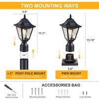 Dariisi Solar Post Light Fixture Motion Sensor Solar Lamp Post Lights With Pier Mount Base Outdoor Waterproof Post Lantern Bl