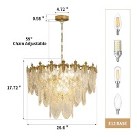 Keluoly Antique Chandeliers,3-Layer Crystal Glass Chandelier,8 Light Round Pendant 23.6'' Brushed Brass Gold Adjustable Height,Applicable To Dining Room,Bedroom,Foyer(Lw1018-60J)