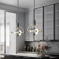 Liangmh Pendant Ceiling Light Fixture For Kitchen Island, Dimmable Modern Integrated Led Hanging Light, Crystal Pendant Light In Black Gold Finish, Bedroom, Dining Room (1-Lights)