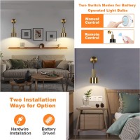 Gold Battery Operated Wall Sconce Wireless Wall Lights Set Of 2 Dimmable Wall Lamp With Remote Control 3000K6000K Adjustable