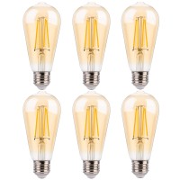 Flsnt 40W Equivalent Led Edison Bulbs With Amber Glass, 4W St19 Dimmable Vintage Led Light Bulbs For Pendant Light, 90+ High Cri, 2200K Warm White, 400Lm, E26 Base, 6 Pack