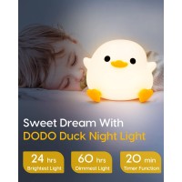 Amaredom Dodo Duck Night Light Cute Duck Lamp Silicone Dimmable Nursery Nightlight Rechargeable Led Bedside Lamp With 20 Minu