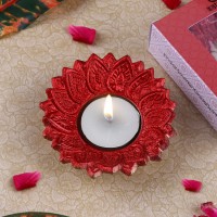 Satvik 2 Pc Chandrarupa Diya Floral Red Lotus Flower Shape Candle Tea Light Holder Oil Lamp Christmas Indoor Home Mandir Pujan P